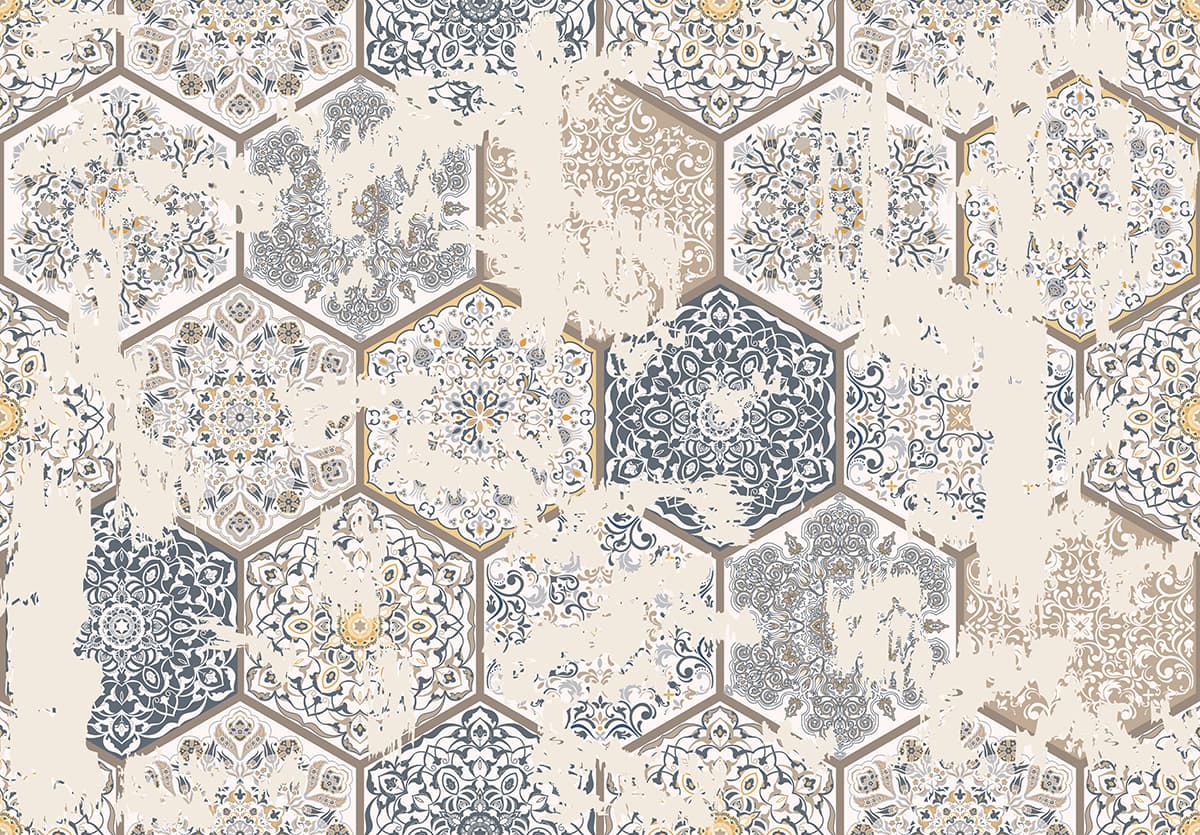Vintage Hexagons Pattern Wallpaper Mural pattern detail