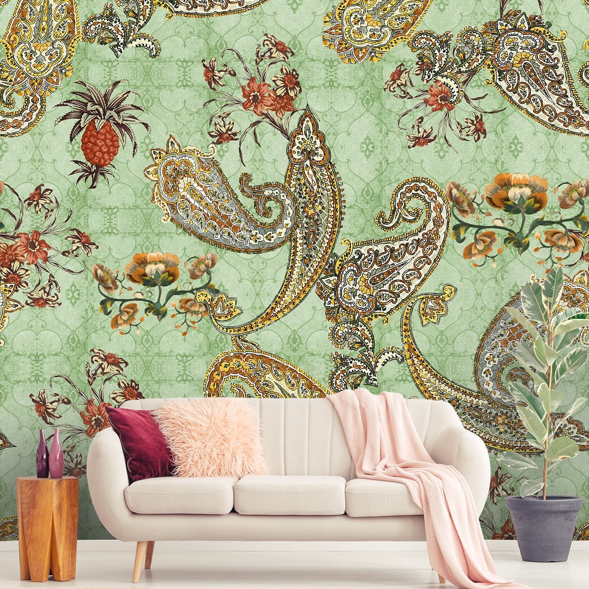An Abstract Wallpaper Texture with Floral Design shown in a room