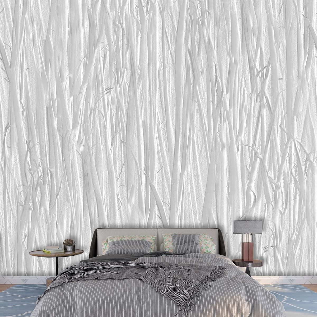 Elegant White Surface with Thin Lines wallpaper shown in a room