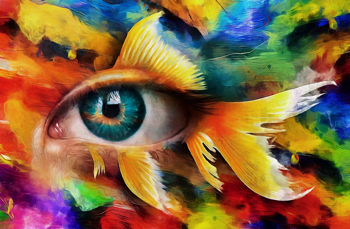 Colorful Eye with Fish Tail Surreal Artistic Wallpaper pattern detail