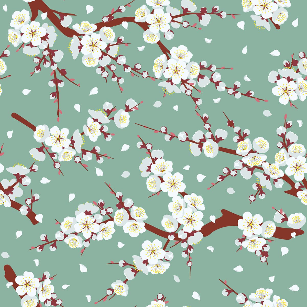 A pattern of white flowers on a tree branch pattern detail