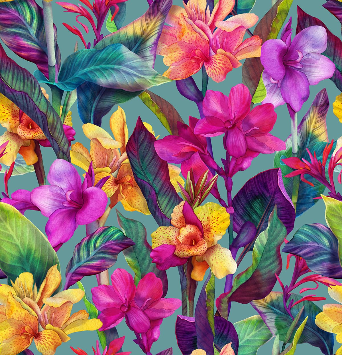 Guest Room Wallpaper, 3D Tropical Leaves and Flower pattern detail