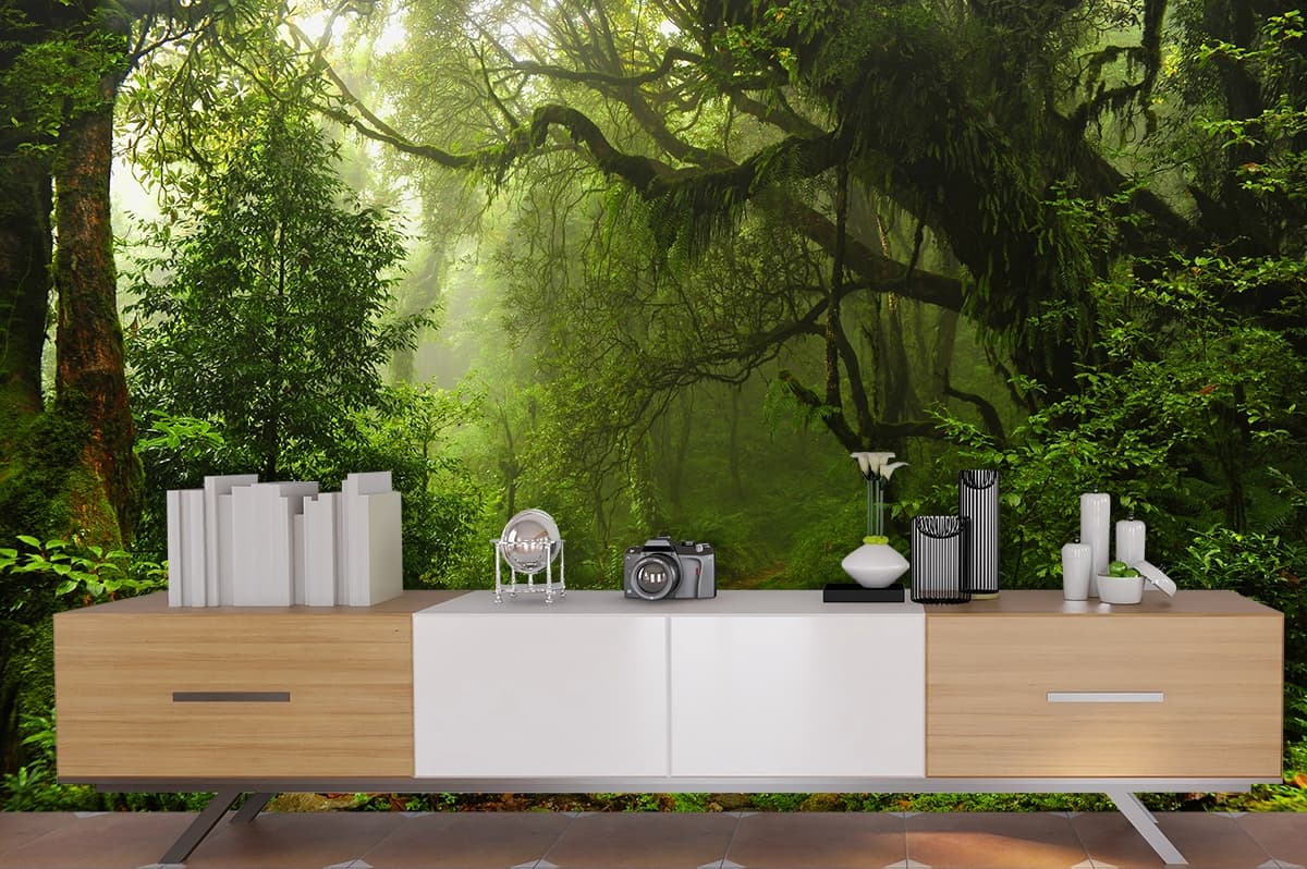 Forest Pathway Nature Trail Scenic Wall Mural Wallpaper shown in a room