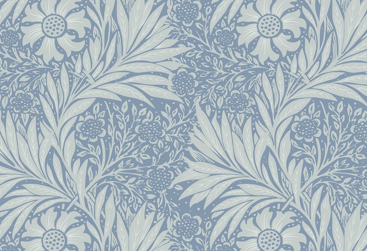 Pattern of Blue Flowers and Leaves Wallpaper for Walls pattern detail