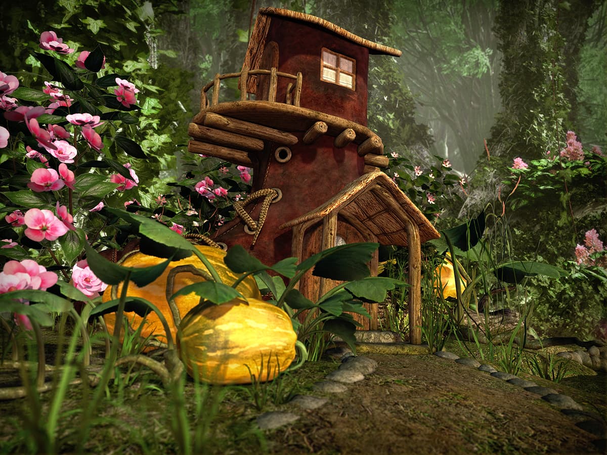 Cozy House Surrounded by Forest Wallpaper pattern detail
