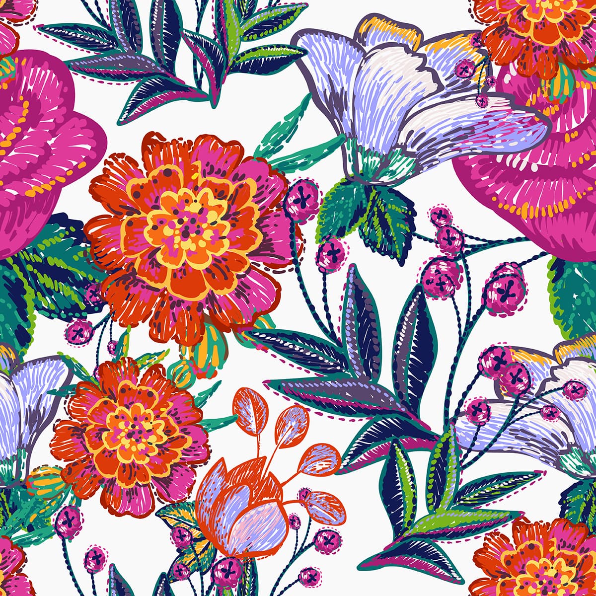 A colorful flower pattern pattern detail