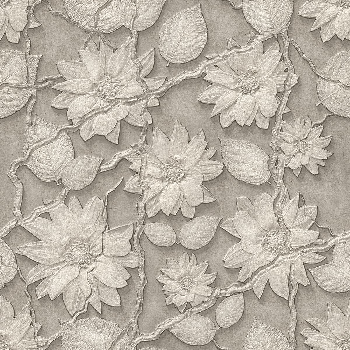Elegant 3D Embossed Floral Relief Wall Wallpaper pattern detail
