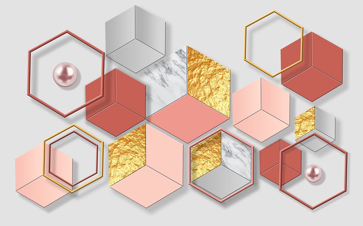 Hexagon Gold Foil Geometric Wall Design wallpaper pattern detail