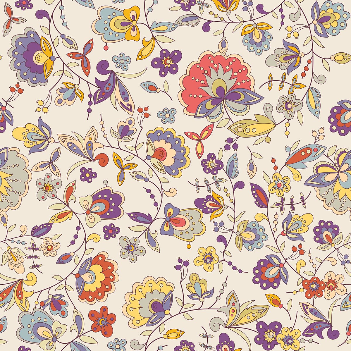 A colorful floral pattern on a white background pattern detail