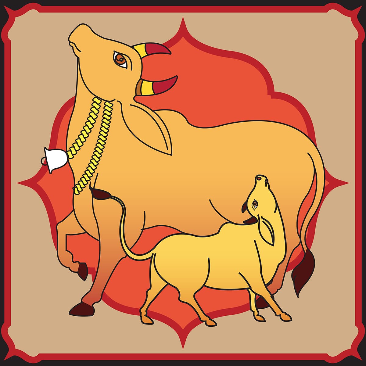 Cow and Calf Pichwai Wallpaper pattern detail