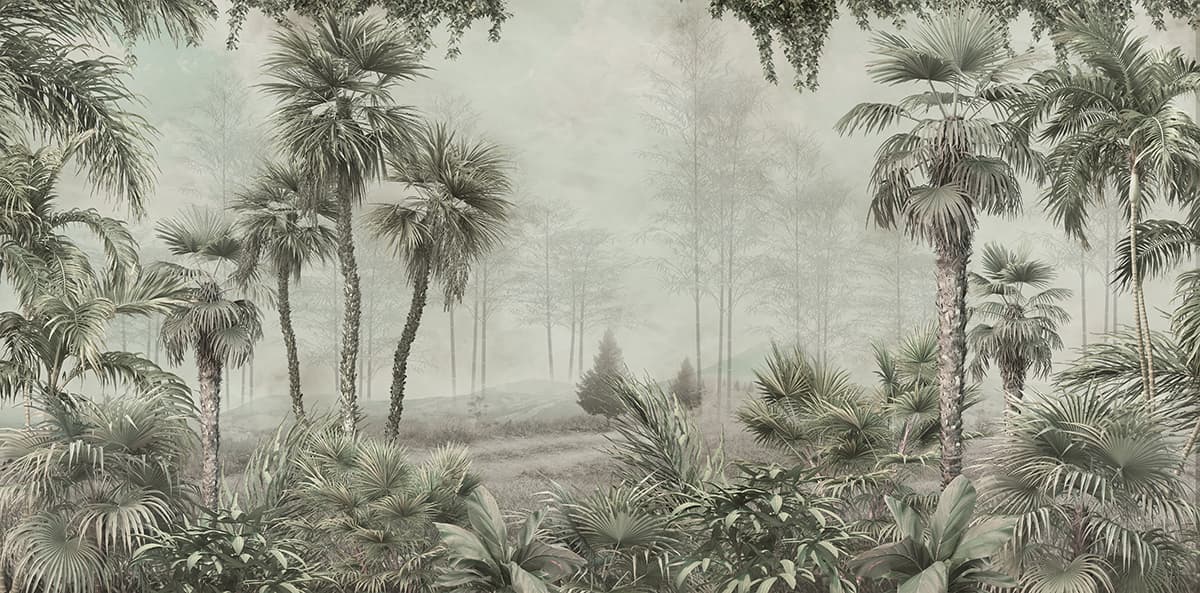 Elegant Tropical Landscape Scene Wall Wallpaper pattern detail