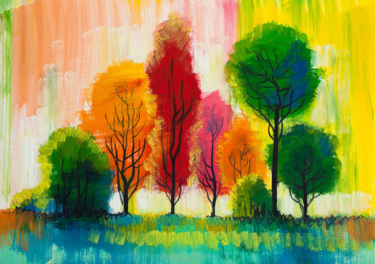 Multicolor Trees Landscape Painting wallpaper pattern detail