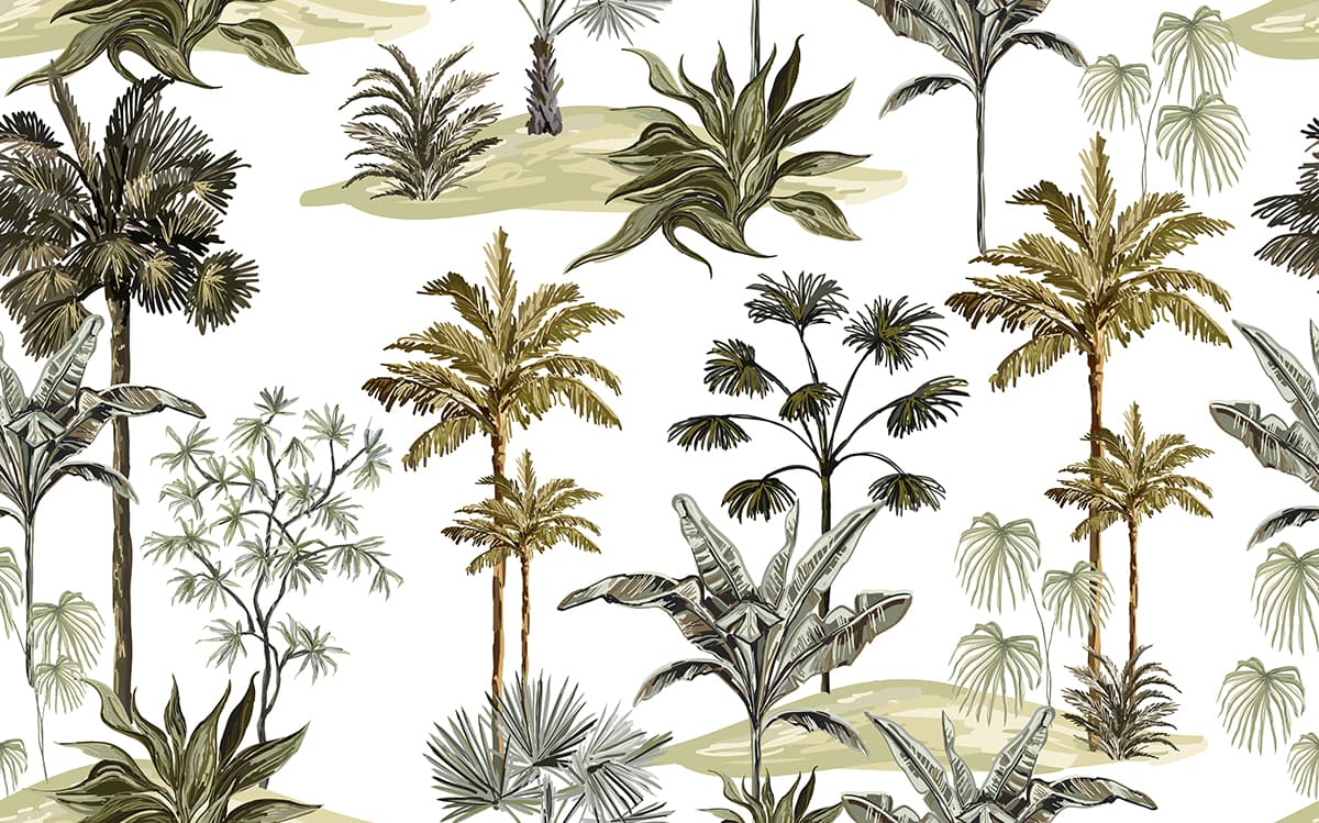 Modern Palm Trees Botanical Pattern Wallpaper pattern detail