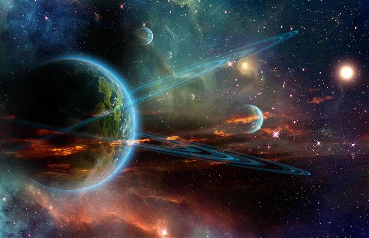 Cosmic Galaxy with Multiple Planets and Stars Wallpaper pattern detail