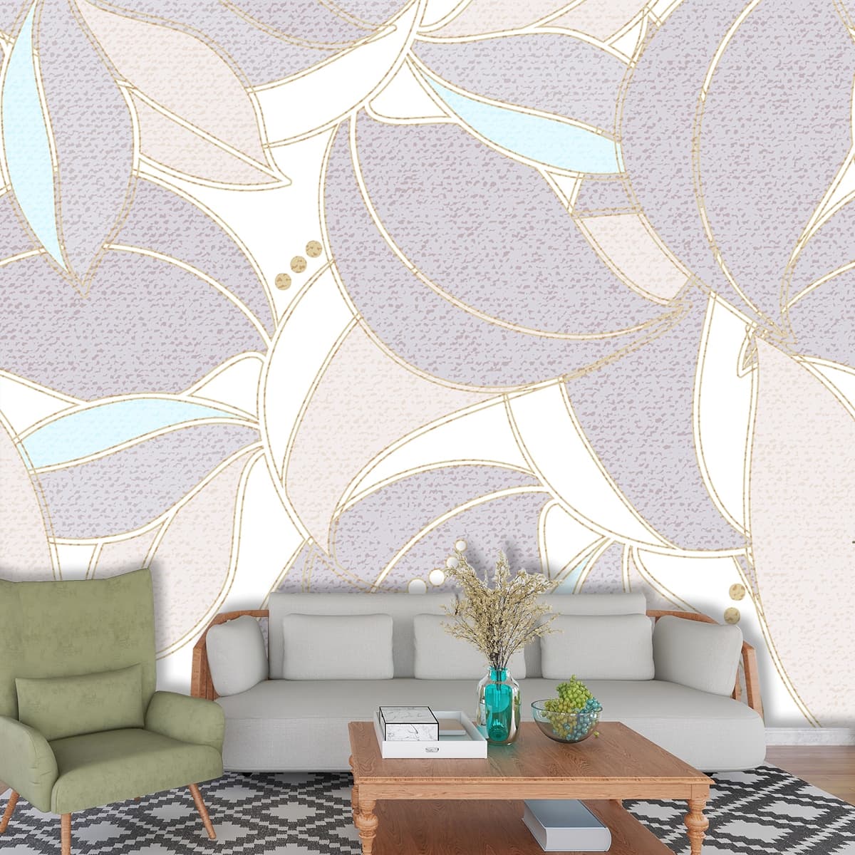Batik Trees Leaves Design Wallpaper shown in a room