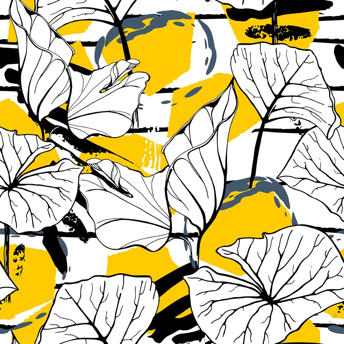 Leaf Pattern with Stripes Modern Wallpaper pattern detail