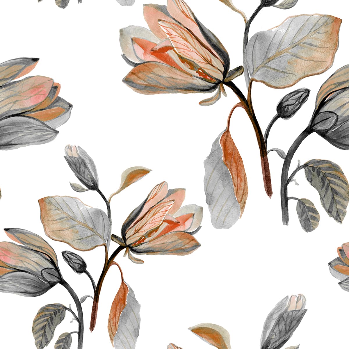 Nature Inspired Flowers and Leaves Pattern Wallpaper pattern detail