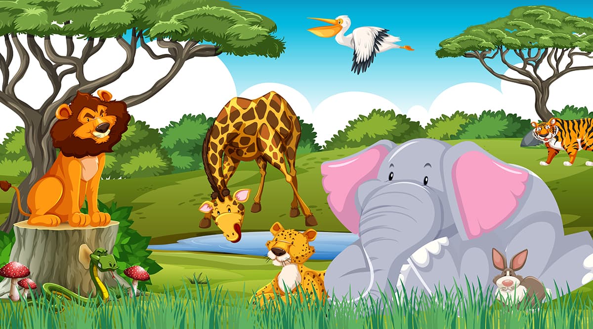 Kids Room Cute Animals Cartoon Wallpaper for Wall pattern detail