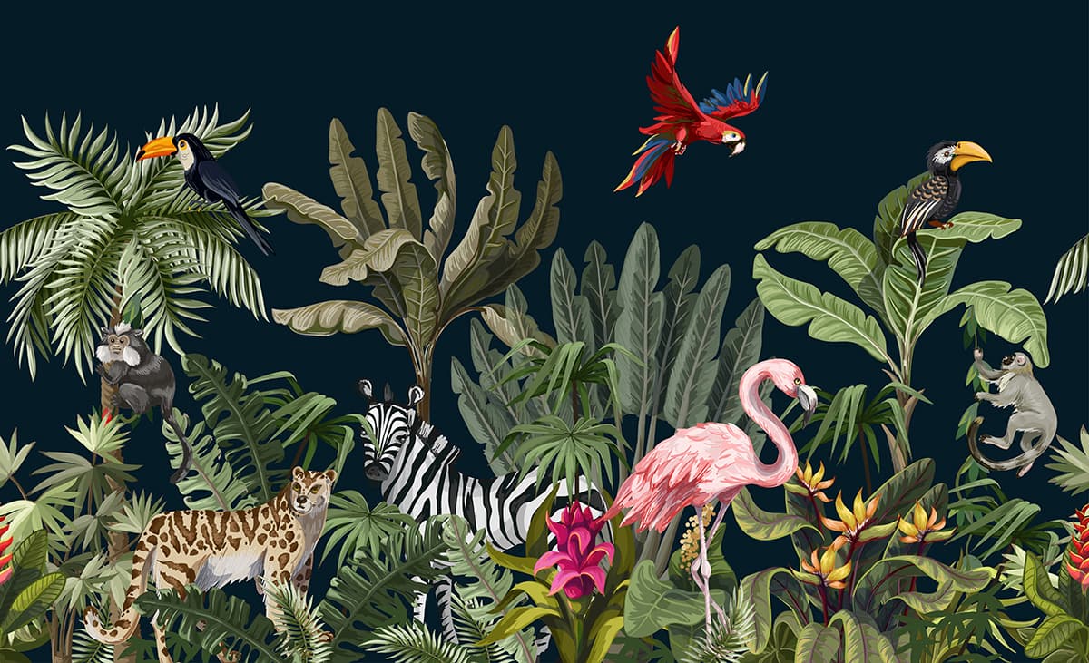 Jungle Theme Pattern Wallpaper for Wall pattern detail