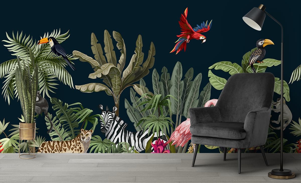Jungle Theme Pattern Wallpaper for Wall shown in a room
