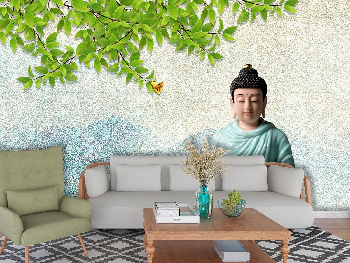 Buddha Lotus Position Serenity Art Design Wallpaper shown in a room