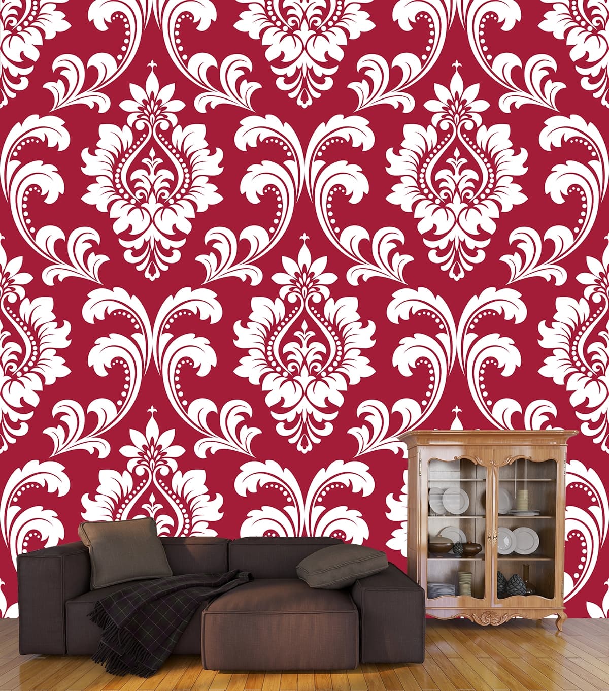 Red wallpaper designs for Walls shown in a room