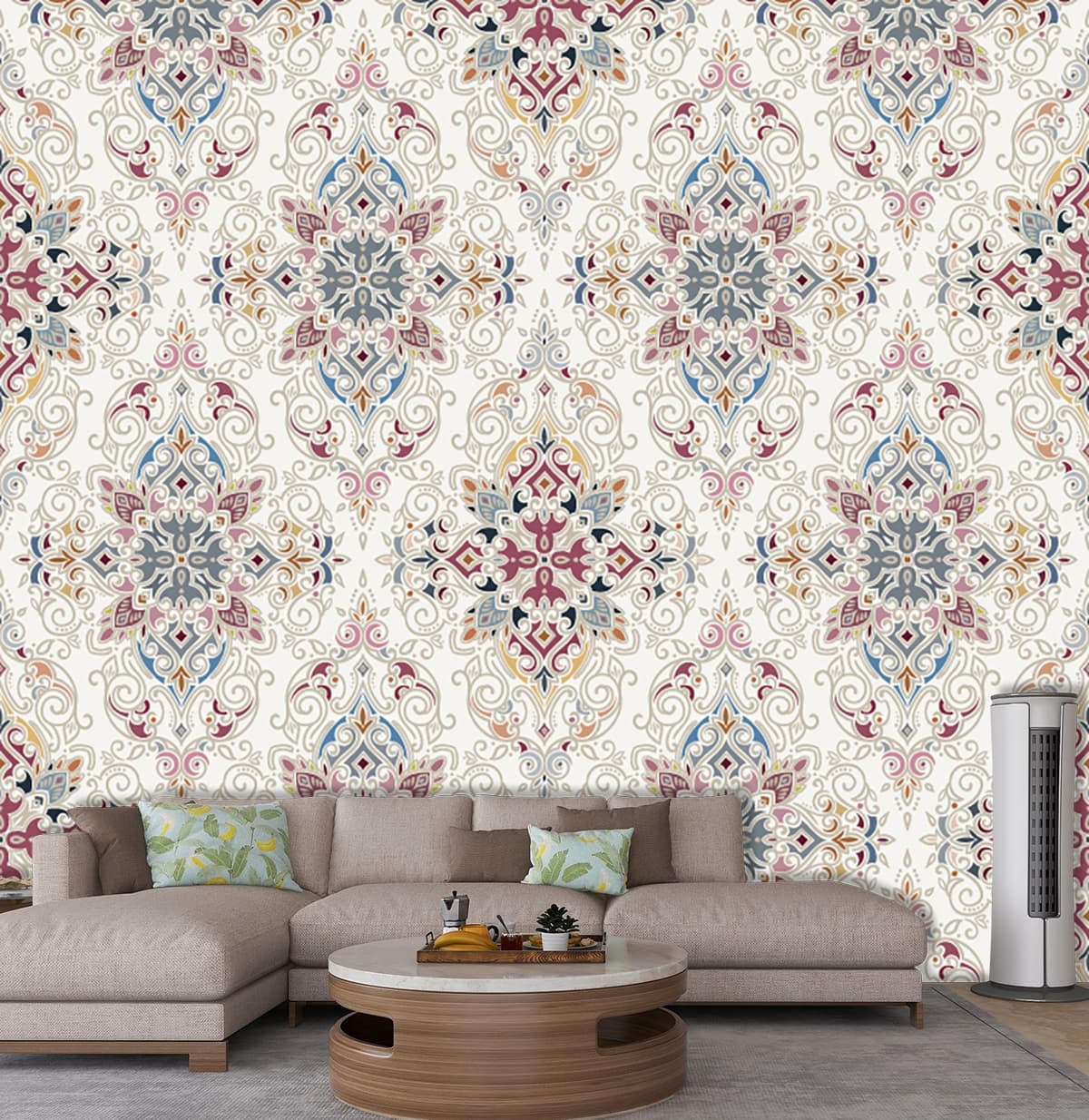Vibrant Floral Pattern Design for Home Decor wallpaper shown in a room