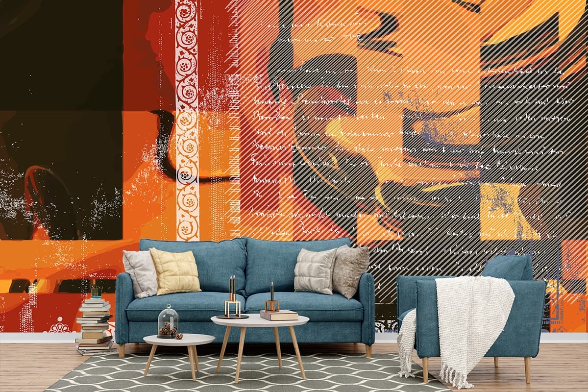 Rustic Old Wall Rust Ornate Grunge Abstract Art Wallpaper shown in a room