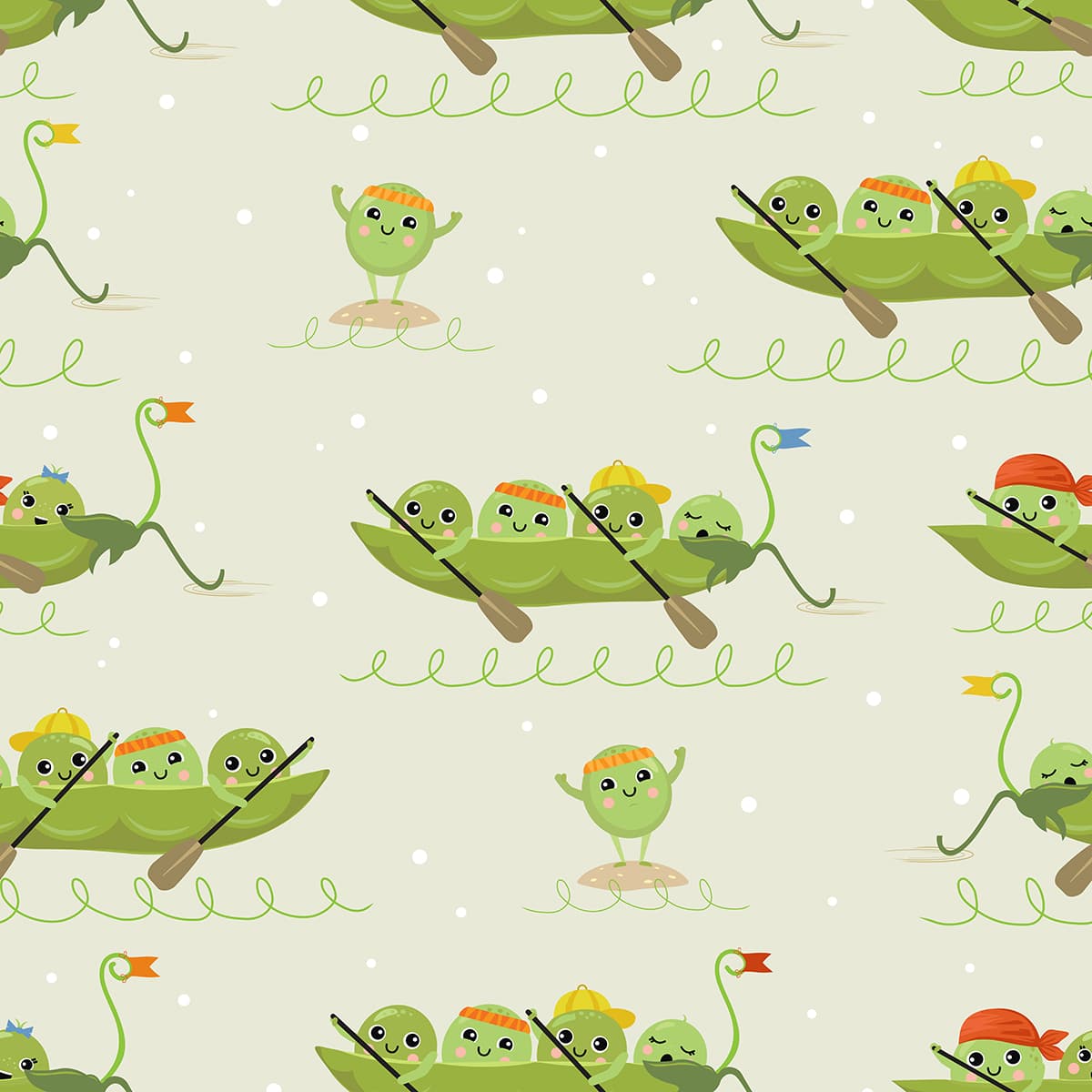 Cute Peas in a Pod Seamless Pattern Kids Wallpaper pattern detail