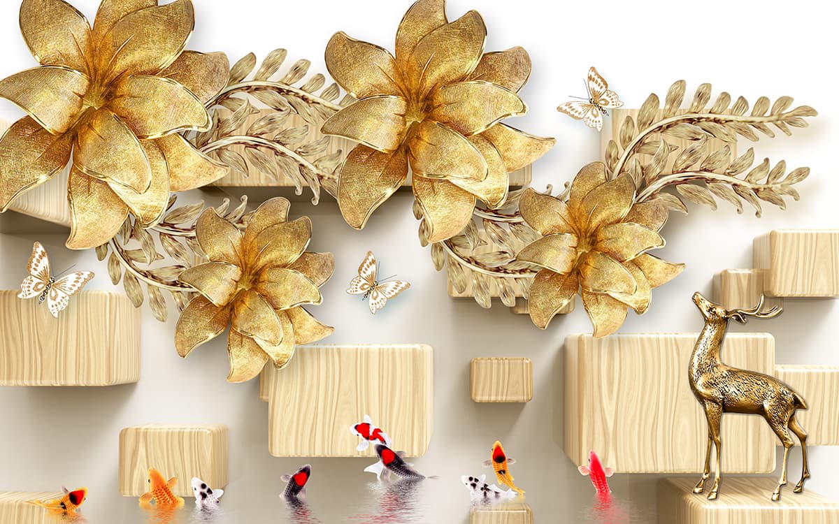 Elegant Gold Fish Swimming Underwater wallpaper pattern detail