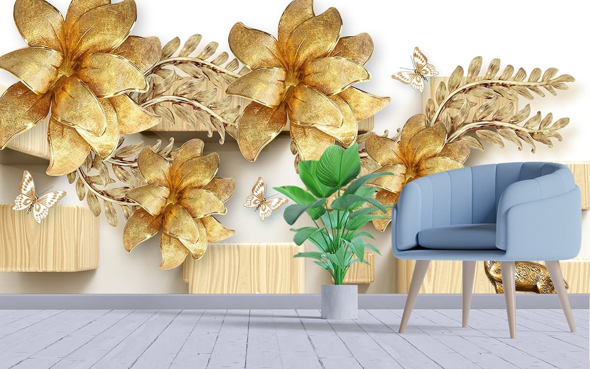 Elegant Gold Fish Swimming Underwater wallpaper shown in a room