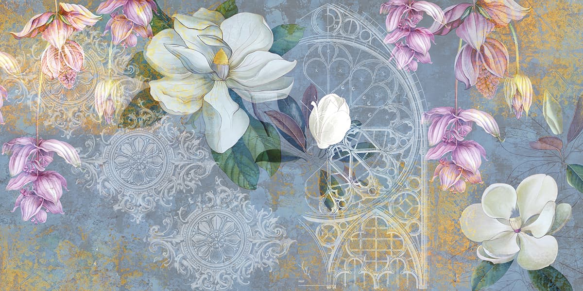 Elegant Floral Mural with Large Blossom Art Wallpaper pattern detail