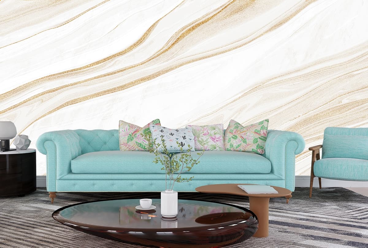 Carrara Statuario Texture Marble Wallpaper shown in a room