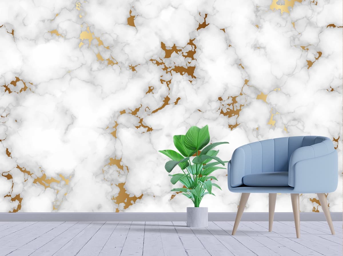 Opulent White & Gold Marble Wallpaper shown in a room