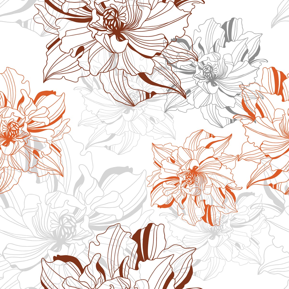 White and Orange Floral Line Art Wall Design Wallpaper pattern detail