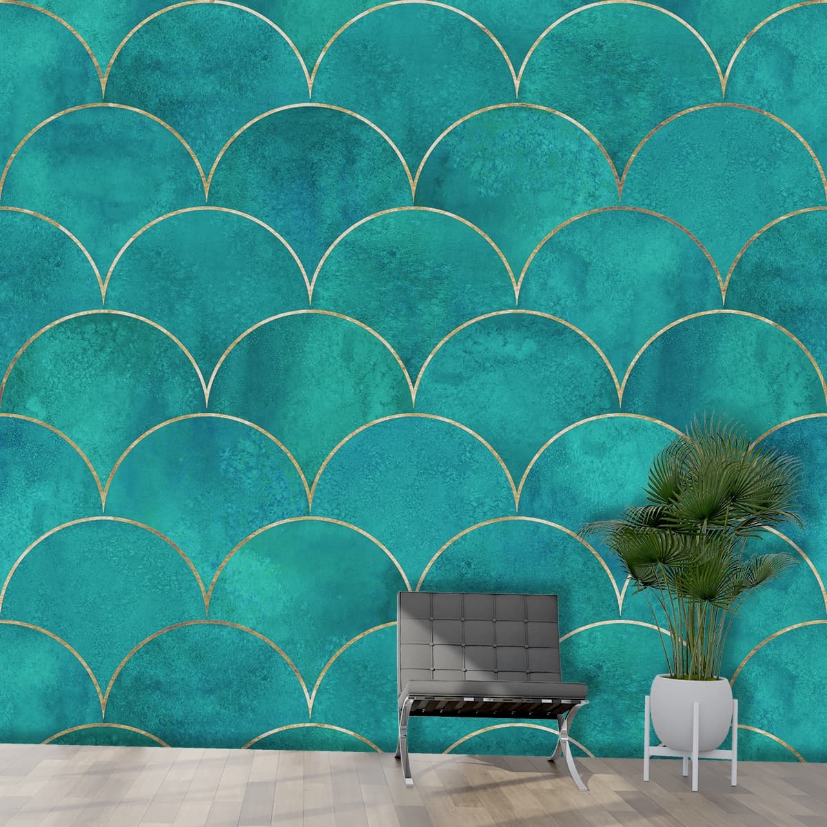 Blue and Green Watercolor Abstract Background Wallpaper shown in a room