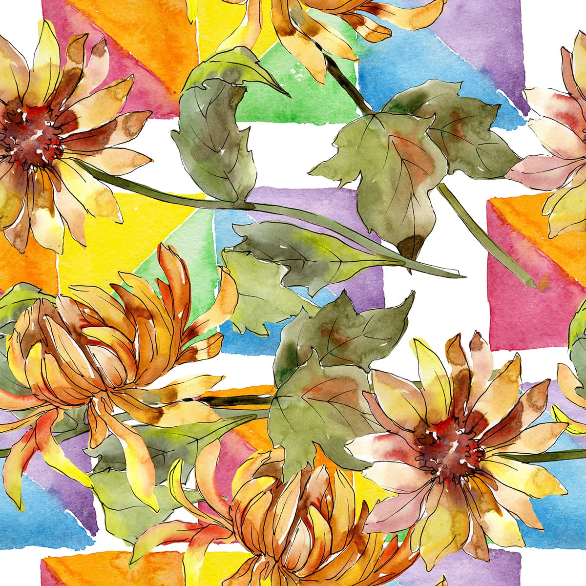 Watercolor Flowers Painting Wallpaper pattern detail