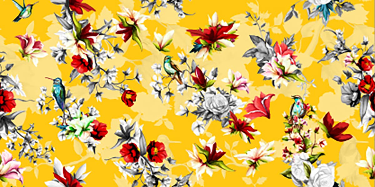 Yellow Background with Flowers Floral Wall Mural Wallpaper pattern detail