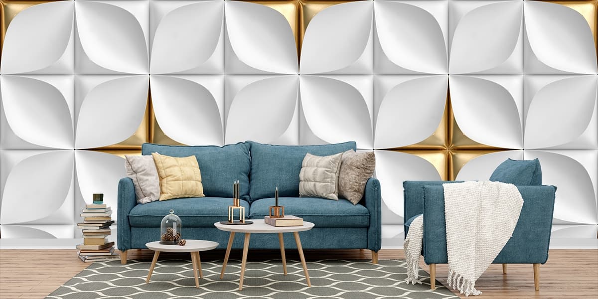A white and gold tile shown in a room