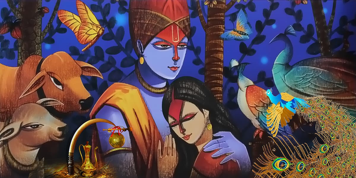 Radha Krishna Divine Love Painting Wallpaper pattern detail