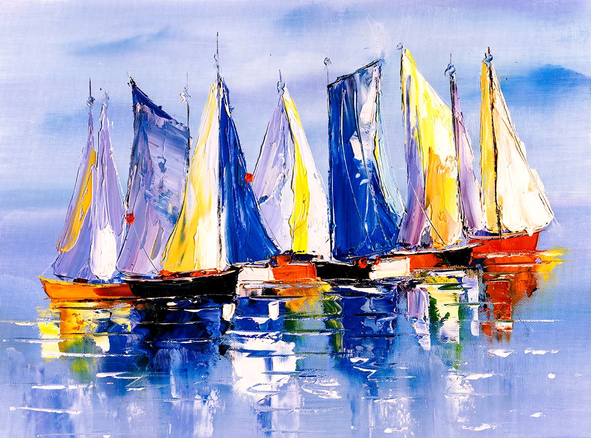Luxury Artistic Blue Sea and Sailboat Mural Wallpaper pattern detail
