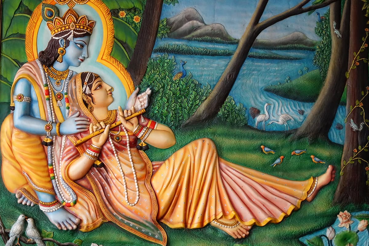 Graceful Radha Krishna Traditional Art wallpaper pattern detail
