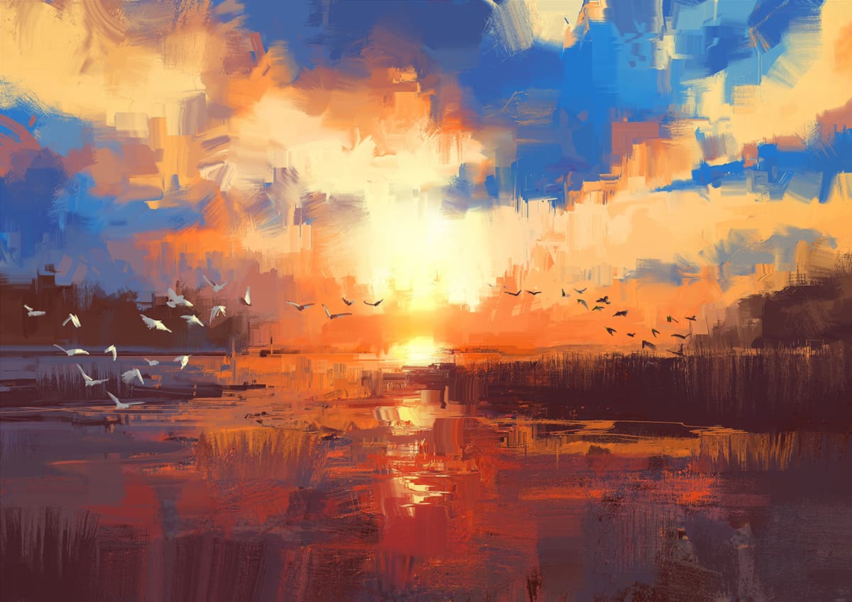Beautiful Sunset Over Calm Lake Wallpaper pattern detail