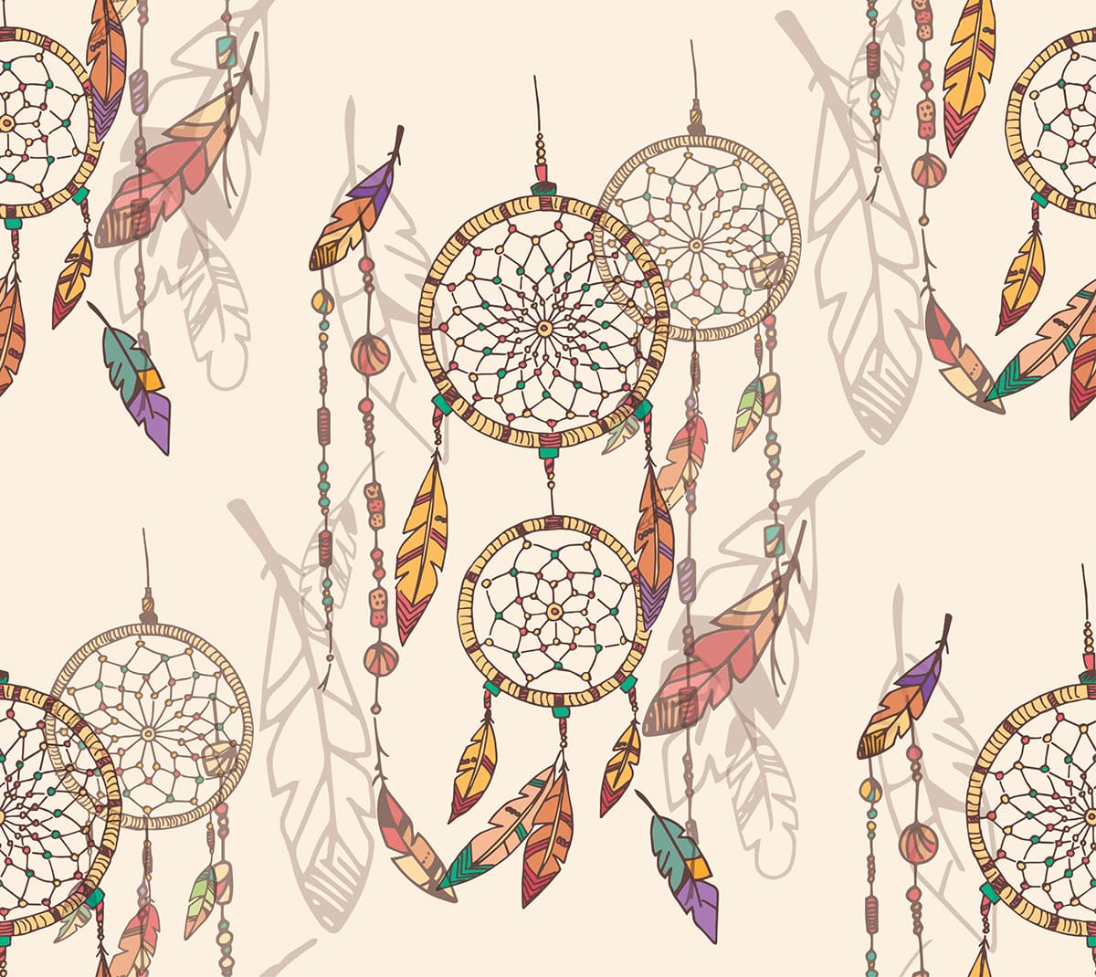 Modern Feather and Dreamcatcher Wall Pattern wallpaper pattern detail