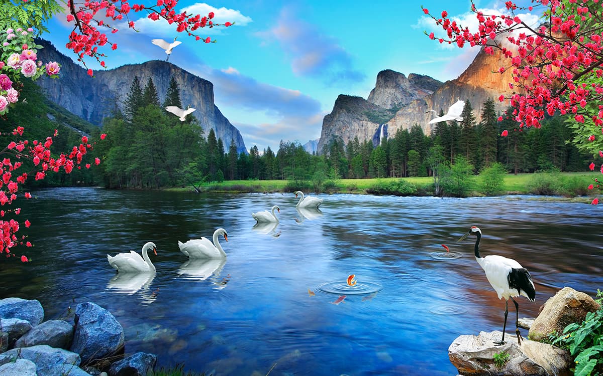 A group of swans in a lake pattern detail