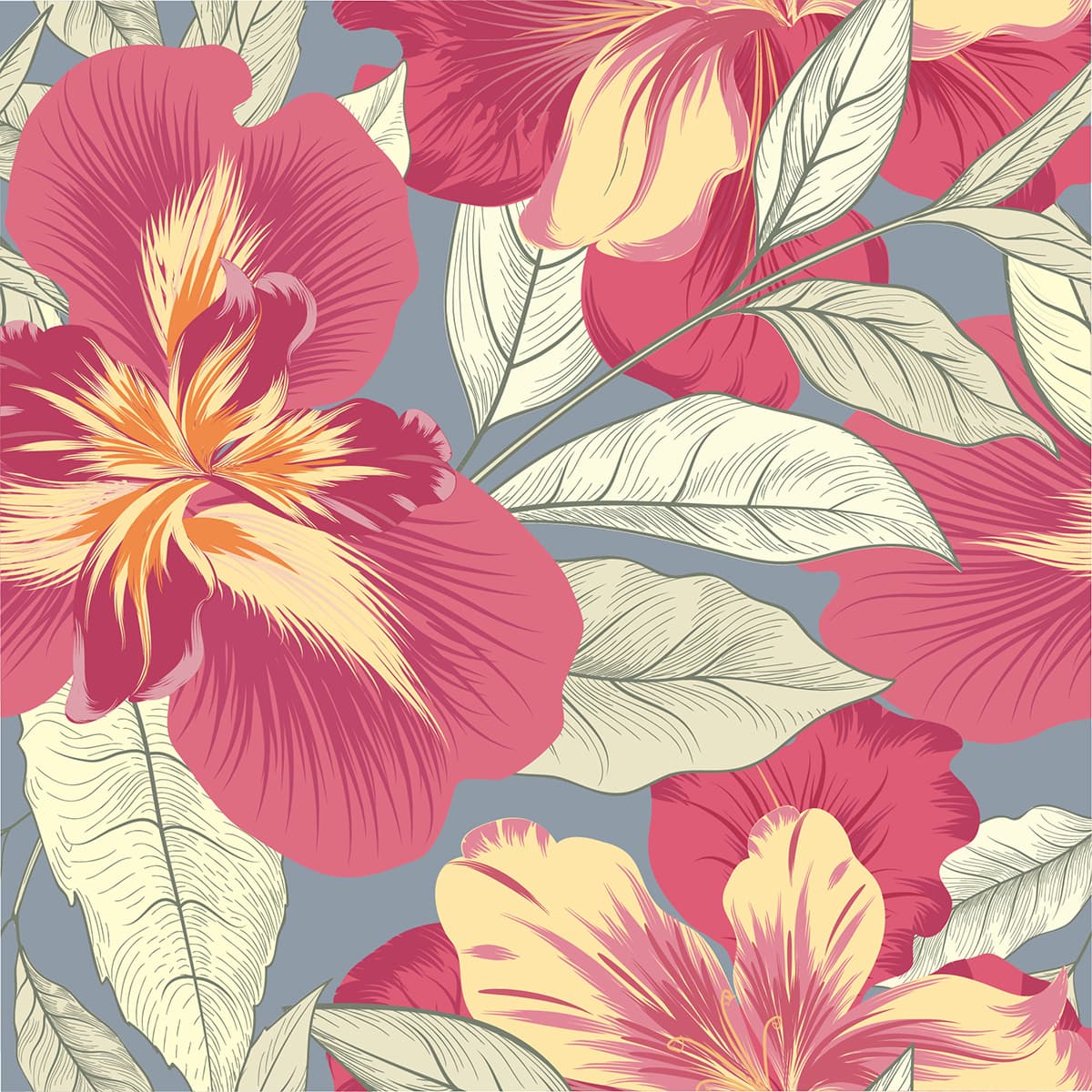 A Wallpaper Design of Flowers and Leaves for Wall pattern detail
