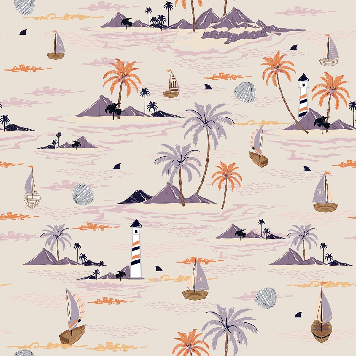 Modern Elegant Seaside Lighthouse Mural Wallpaper pattern detail