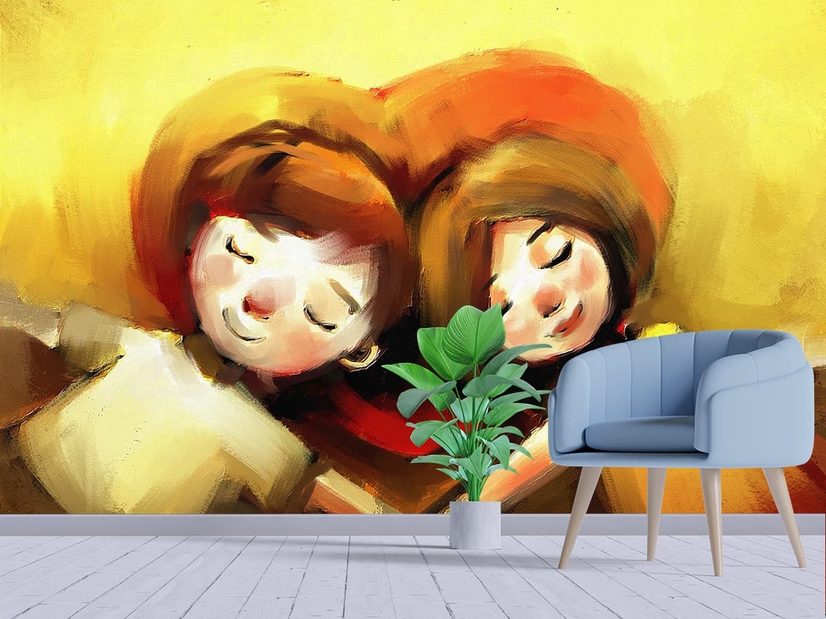 Girls Holding Hands Friendship Wallpaper shown in a room