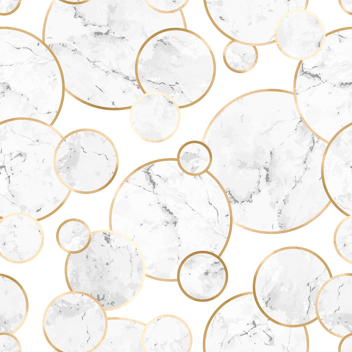 Luxurious white and gold circles wallpaper mural pattern detail