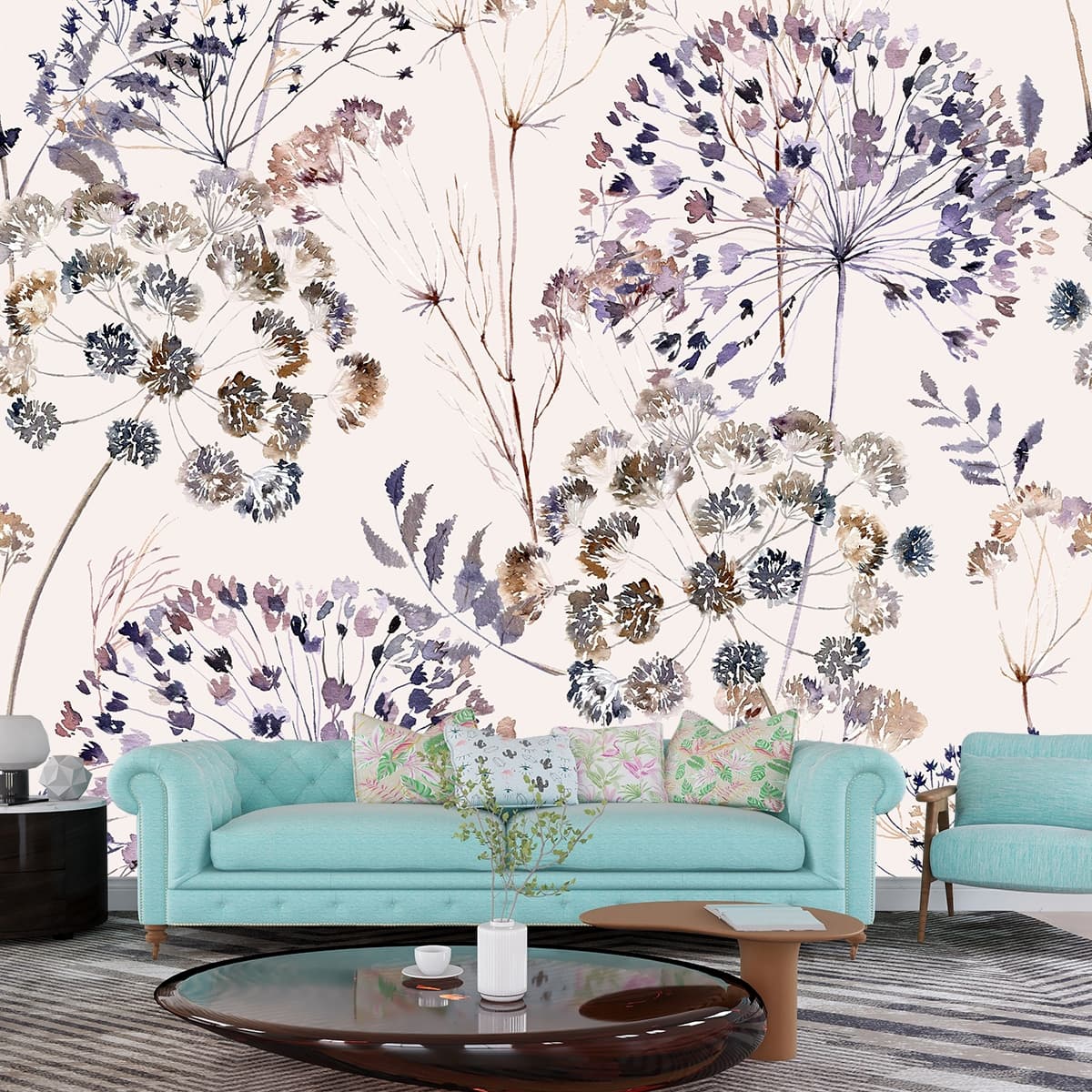 Bohemian Pattern of Flowers and Leaves shown in a room
